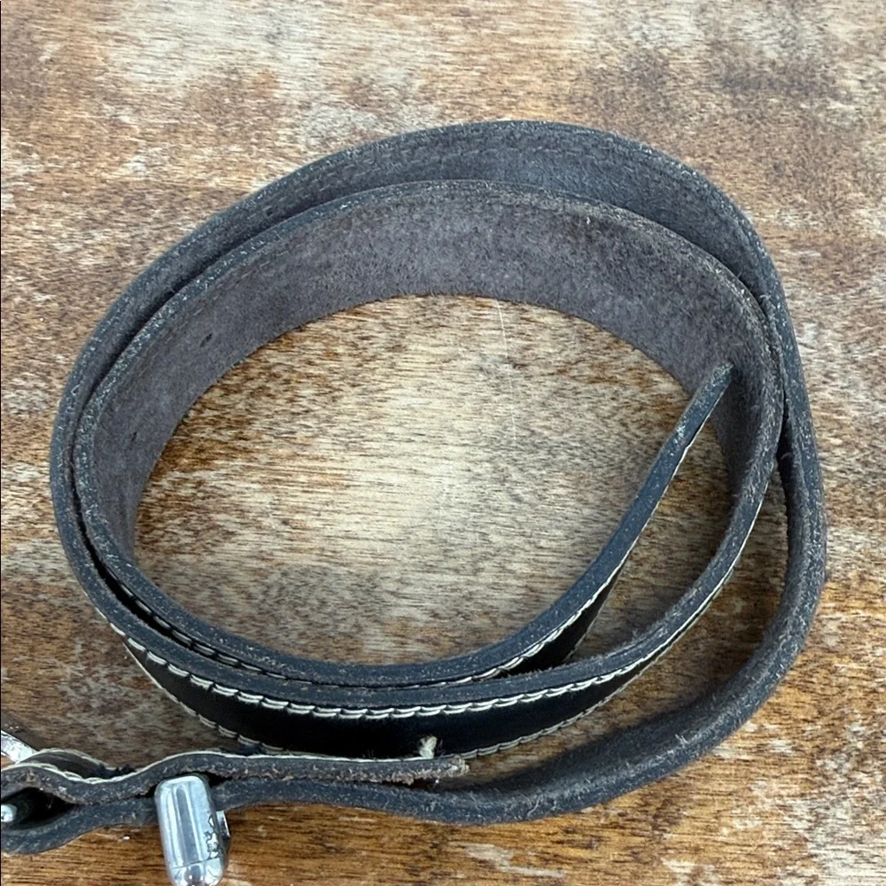 Liz Claiborne Belt Wm Black Leather Turquoise Silver Metal Vintage Boho Western